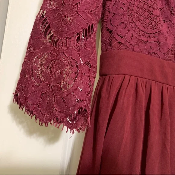 NWT Maniju L Formal Gown Burgundy Style m25891 Lace Bodice - Picture 5 of 9
